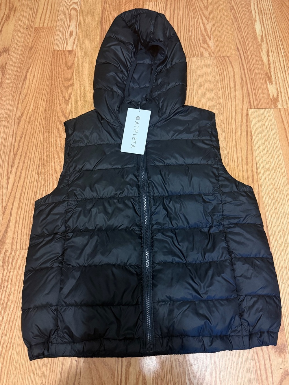 Athleta Aire Black Quilted Hooded Puffer Vest Sz Small brand New